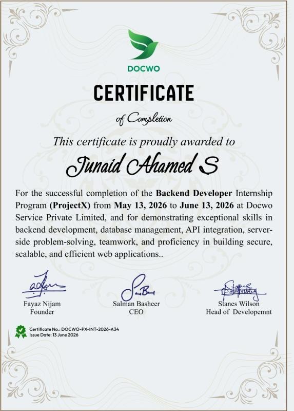Docwo internship certificate